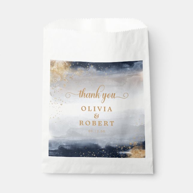 Sachets En Papier Sac cadeau de mariage Navy et Or (Devant)