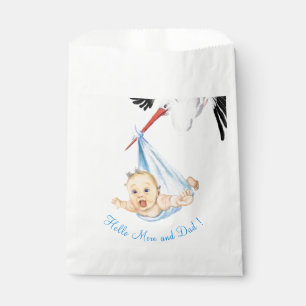 Sachets En Papier Sac Cadeau Drôle Bébé Porté par une Cigogne - Text