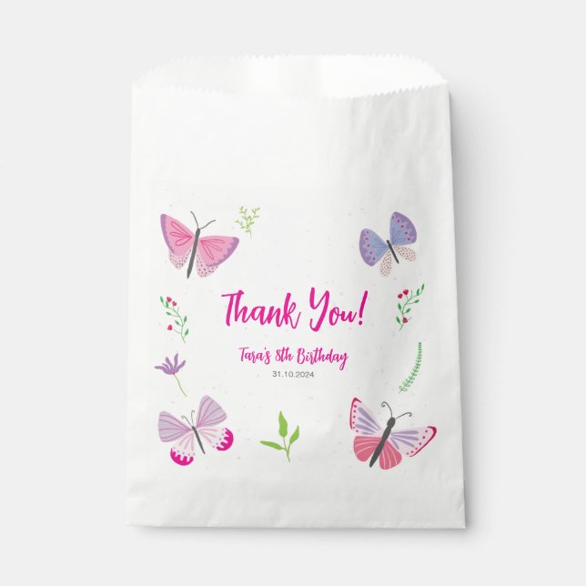 Sachets En Papier Sac Cadeau Papillon Rose  (Devant)