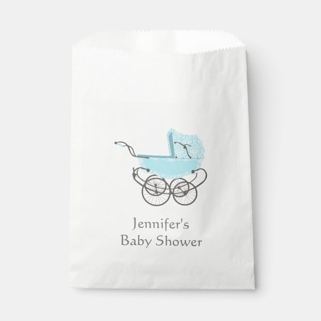 Sachets En Papier Sac de Baby shower préféré Blue Pram (Devant)