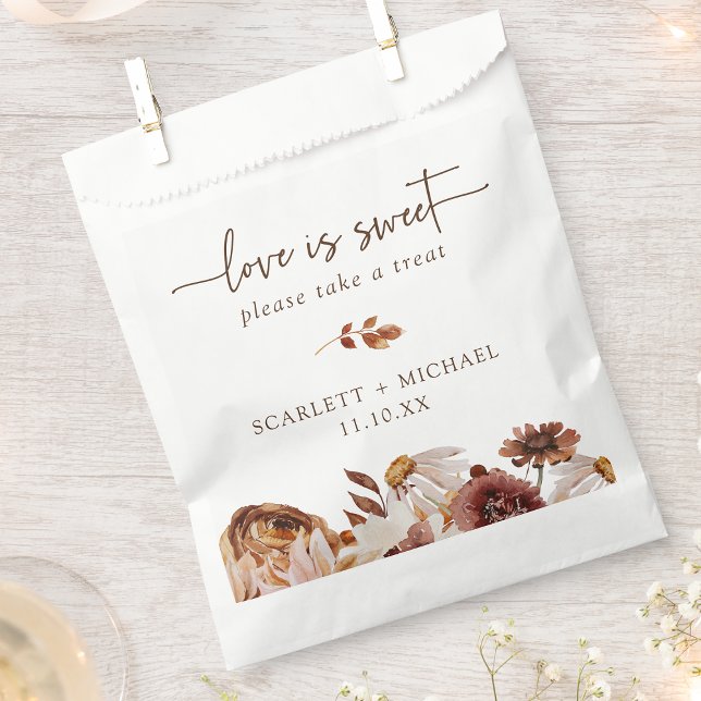 Sachets En Papier Sac de faveur d'automne rustique (Rustic White Fall Botanical Love Is Sweet Favor Bag by Painted Paperie
)