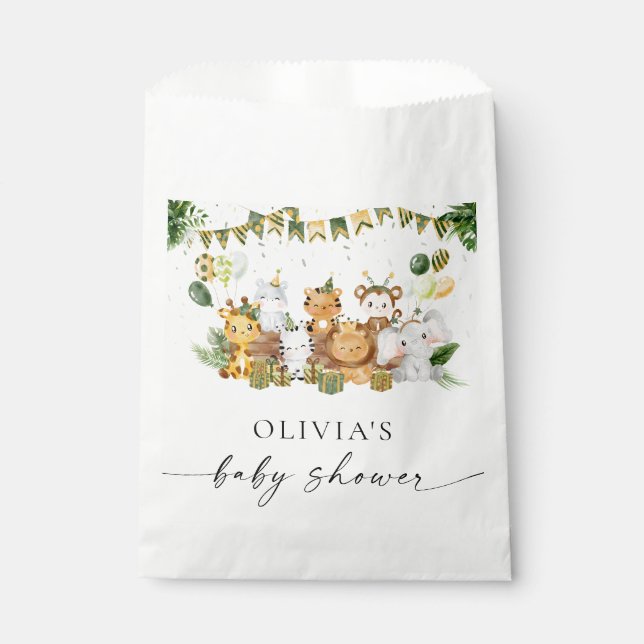 Sachets En Papier Sac de faveur de Baby Shower Animaux de Safari (Devant)