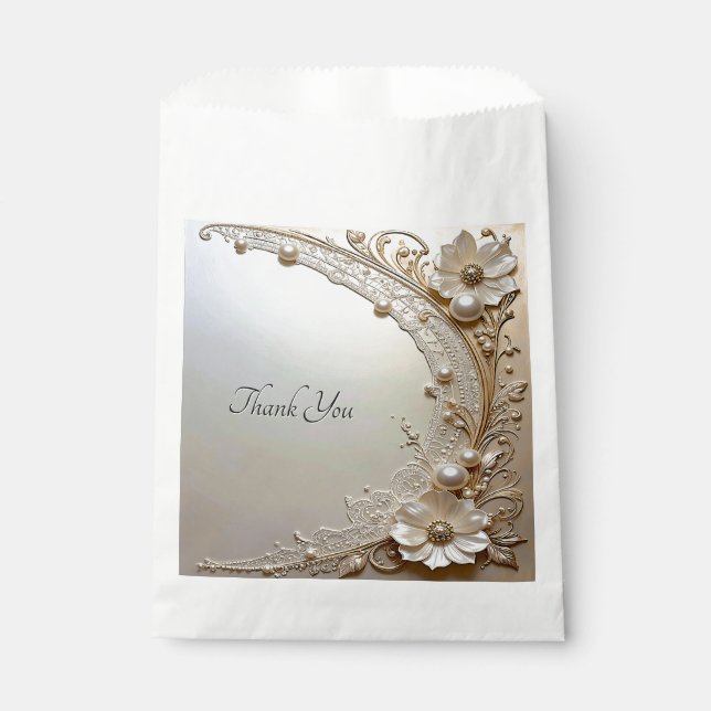 Sachets En Papier Sac de Faveur de Fleurs de Perles Blanches Moderne (Devant)