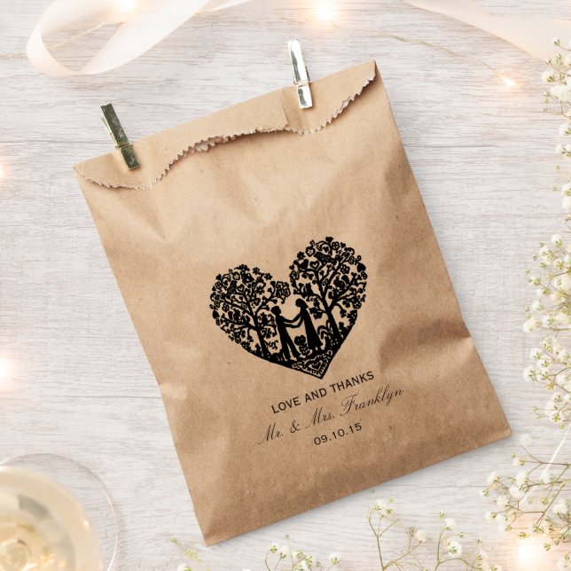 Sachets En Papier Sac de faveur de mariage cardiaque rustique (Coupé)