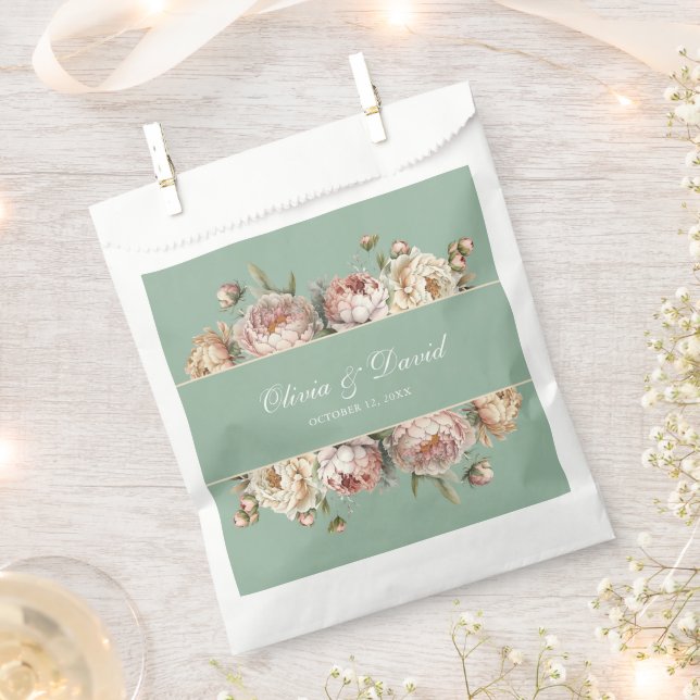 Sachets En Papier Sac de faveur de mariage de jardin de pivoine vert (Coupé)
