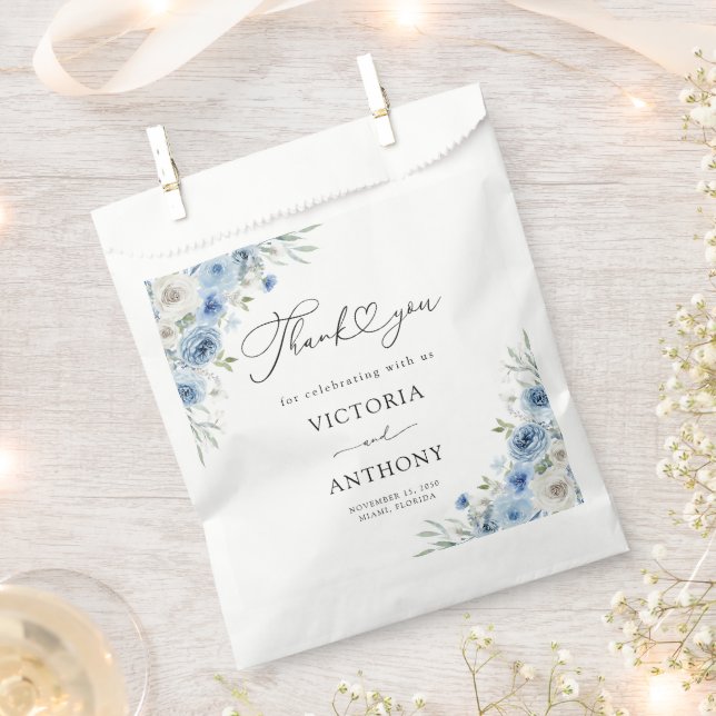 Sachets En Papier Sac de faveur de mariage Dusty Blue Ivory (Coupé)