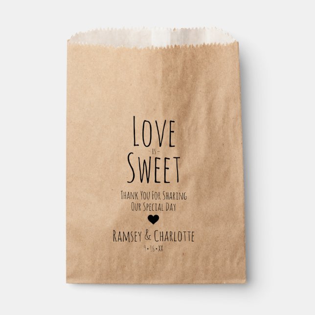 Sachets En Papier Sac de Faveur de Mariage | L'amour est doux (Devant)