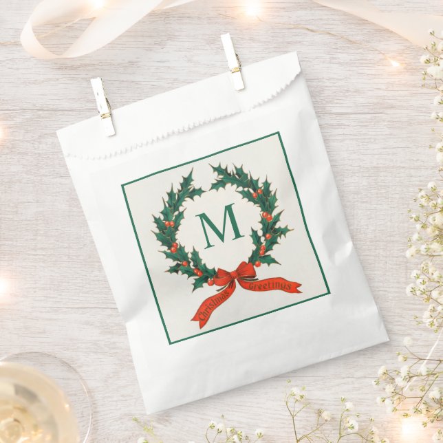 Sachets En Papier Sac de faveur de Noël avec couronne et initiale vi (Coupé)