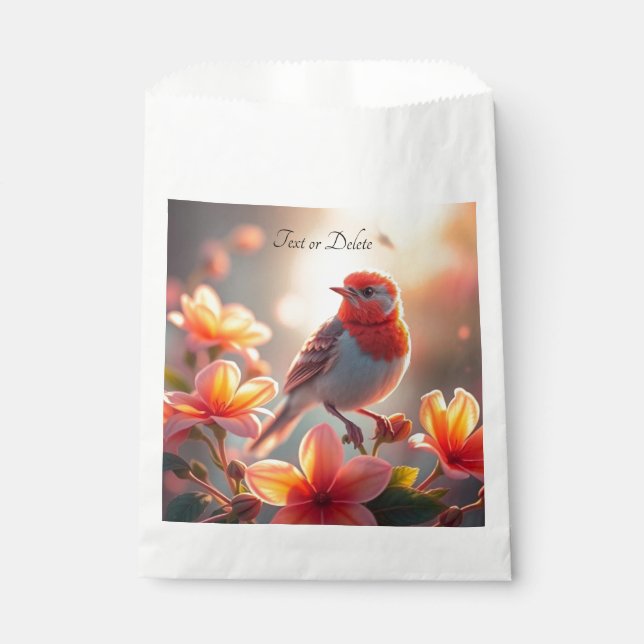 Sachets En Papier Sac de faveur floral d'oiseau orange (Devant)
