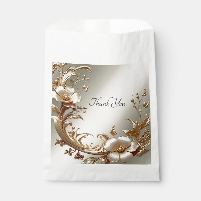 Sachets En Papier Sac de faveur floral or (Devant)