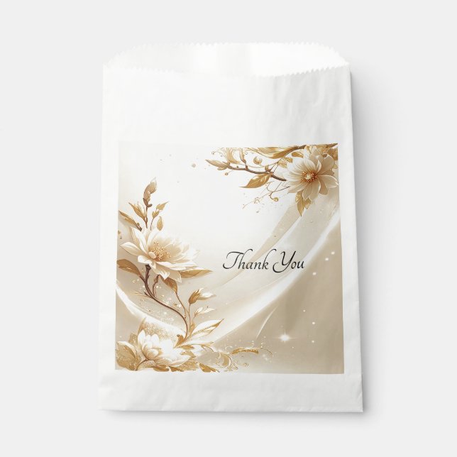 Sachets En Papier Sac de fleurs blanches et dorées (Devant)