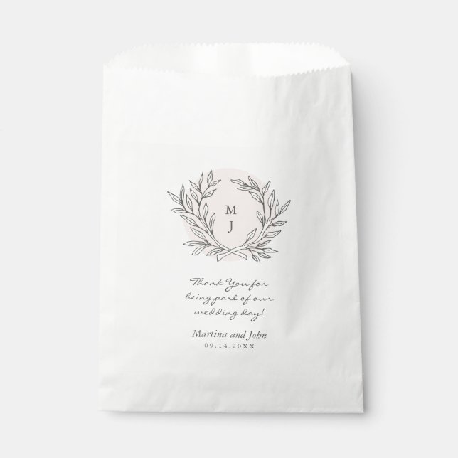 Sachets En Papier Sac de mariage à monogramme rustique rose (Devant)