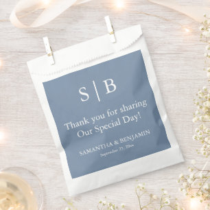 Sachets En Papier Sac de mariage classique bleu monogramme