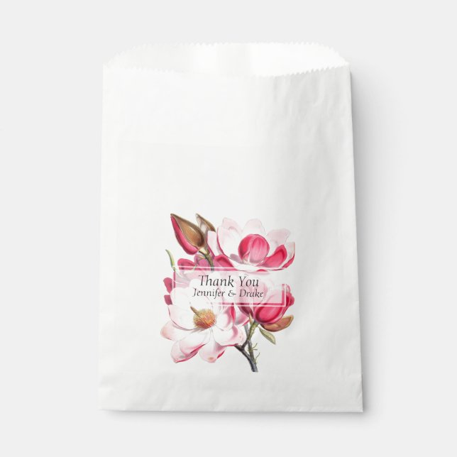Sachets En Papier Sac de mariage rose Magnolias Favor (Devant)