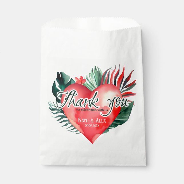 Sachets En Papier Sac de Merci Coeur de Palme Tropical Favor (Devant)