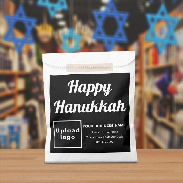 Sachets En Papier Sac en papier Arrière - plan noir Hanoukka Busines (Black business brand with Hanukkah greeting on paper bag)