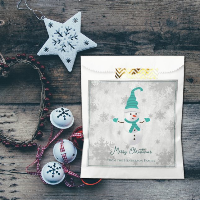 Sachets En Papier Sac Faveur Snowman turquoise (Teal Cute Snowman Favor Bag)