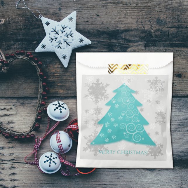 Sachets En Papier Sac Festive turquoise de Noël Favoriser (Teal Festive Christmas Tree Favor Bag)