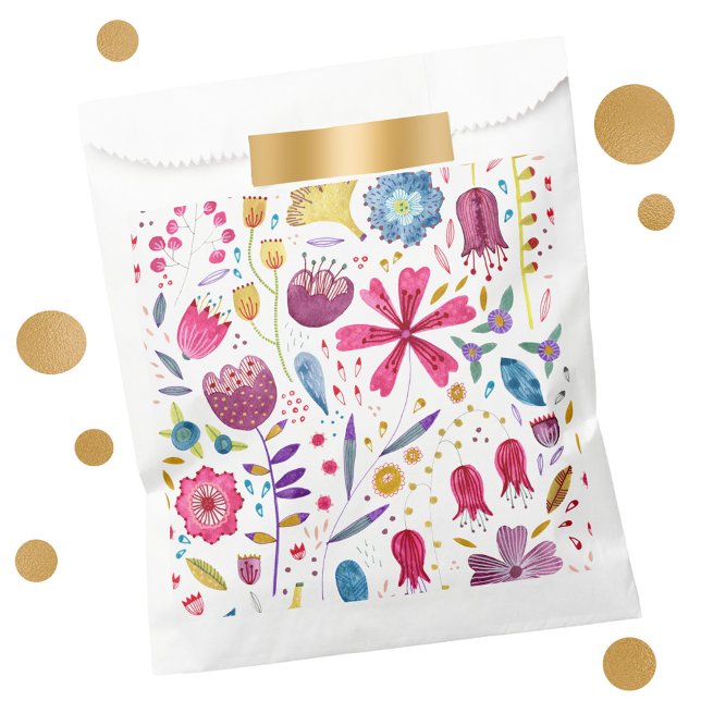 Sachets En Papier Sac Fleur Faveur Aquarelle Moderne (Watercolor floral pattern modern paper favor bags)