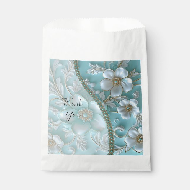 Sachets En Papier Sac Fleur turquoise Blanc Faveur (Devant)