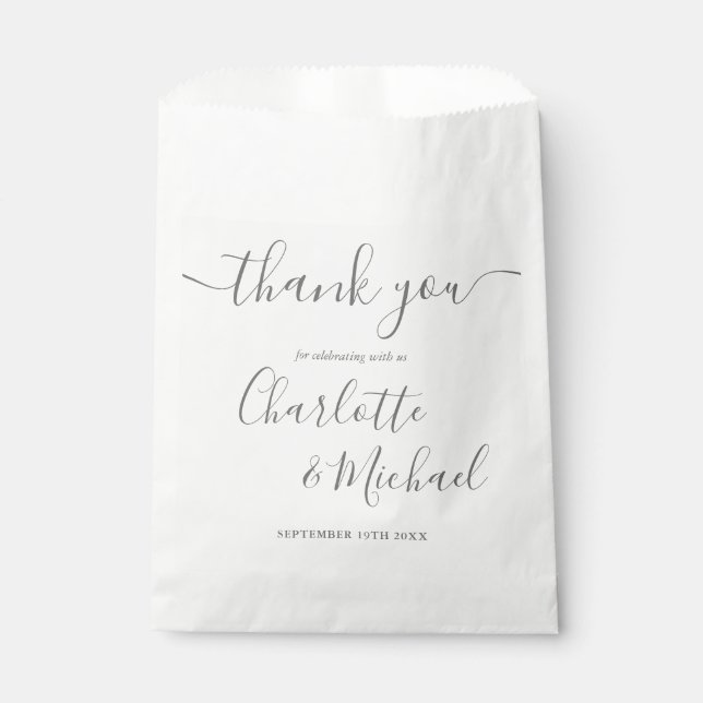 Sachets En Papier Sac Mariage Écriture Grise Merci (Devant)