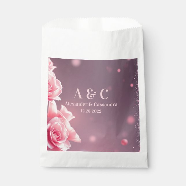 Sachets En Papier Sac mariage moderne rose Bourgogne florale Favoris (Devant)