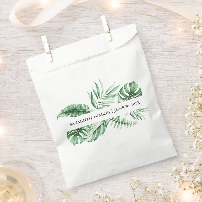 Sachets En Papier Sac vert tropical Palm Mariage Monogramme Favorise (Coupé)