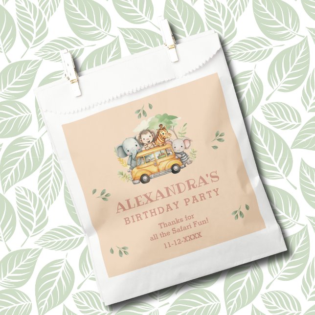 Sachets En Papier Safari animal rose fille Jungle Anniversaire Merci (Créateur téléchargé)