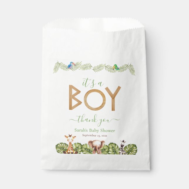 Sachets En Papier Safari Animaux Garçon Baby shower Cute Lion Bois (Devant)