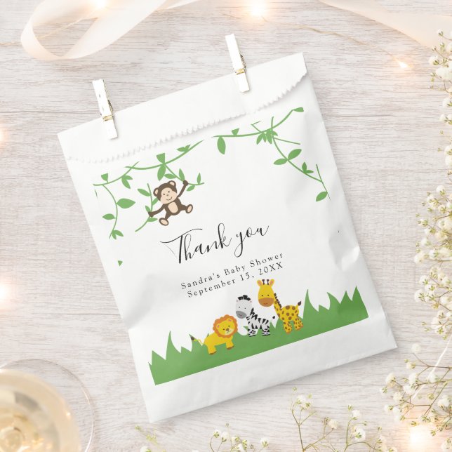Sachets En Papier Safari Baby shower mignon Jungle Animaux Neutres (Coupé)