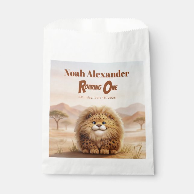 Sachets En Papier Safari Roaring One Fluffy Leopard Birthday Party (Devant)