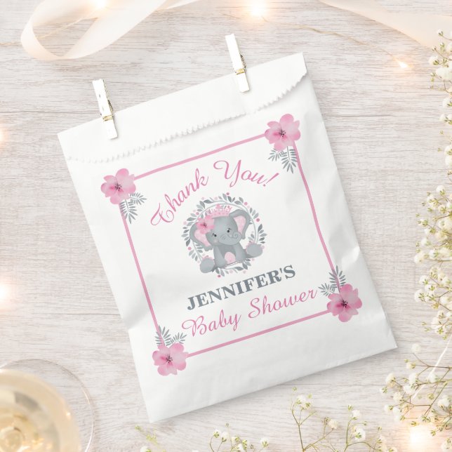 Sachets En Papier Safari sauvage d'éléphant rose mignon Baby shower  (Coupé)