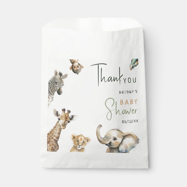 Sachets En Papier Safari sauvage Jungle Animaux Baby shower Merci (Devant)