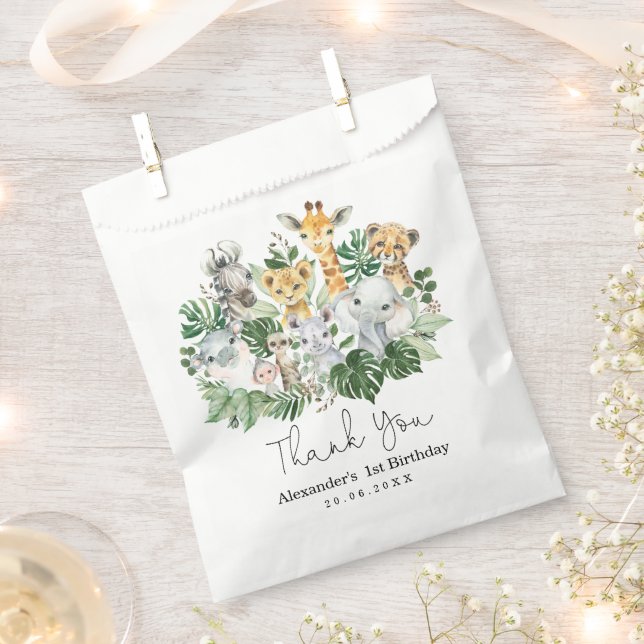 Sachets En Papier Safari Tropical Cute Animaux sauvages Jungle Vert (Coupé)