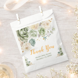 Sachets En Papier Sage Green et Baby shower floral crème