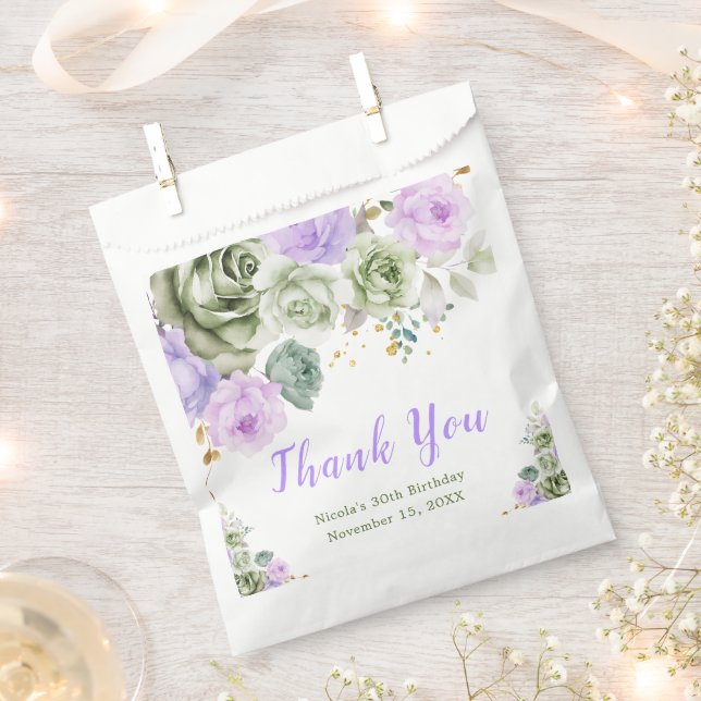 Sachets En Papier Sage Green et Purple Floral Anniversaire (Coupé)