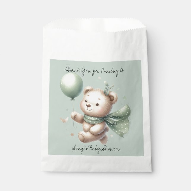 Sachets En Papier Sage Green Ours Baby shower Maman à être (Devant)