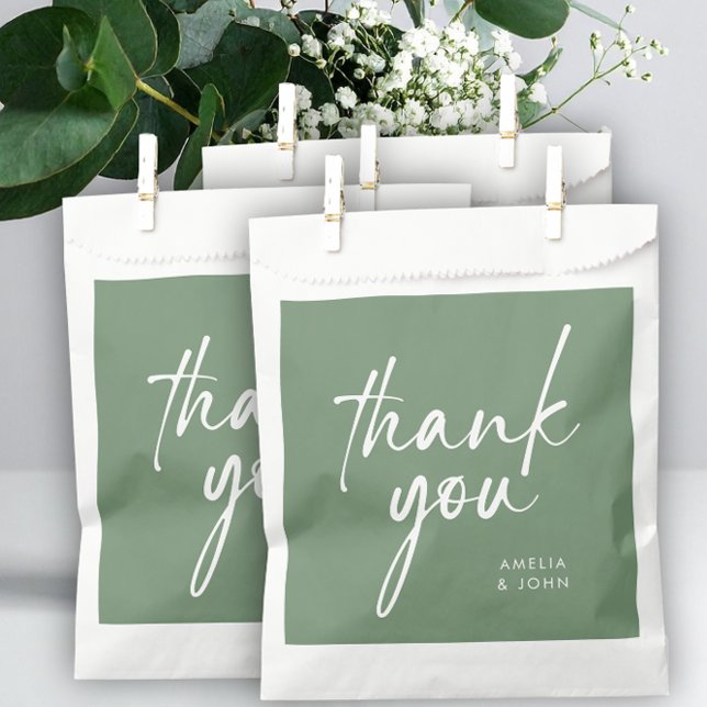 Sachets En Papier Sage Green Script Baby Shower Merci (Créateur téléchargé)