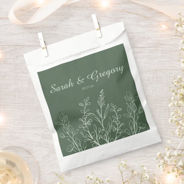 Sachets En Papier Sage Green Simple Boho Floral (Coupé)