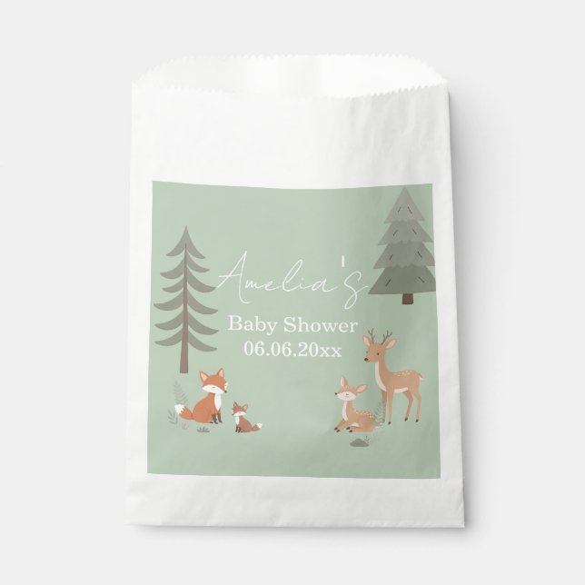 Sachets En Papier Sage Green Woodland Animal Baby Shower  (Devant)
