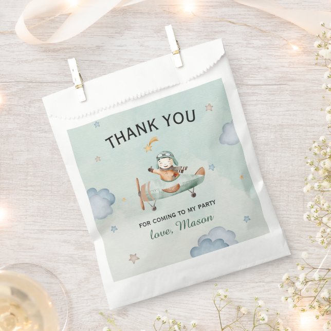 Sachets En Papier Sage Little Aviator Time Flies 1st Birthday (Coupé)