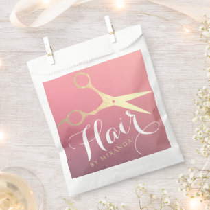 Sachets En Papier Salon de maquillage moderne ciseaux d'or rose