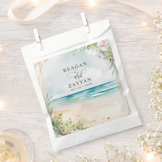 Sachets En Papier Scène de mariage estival de plage à l'aquarelle fl (Coupé)
