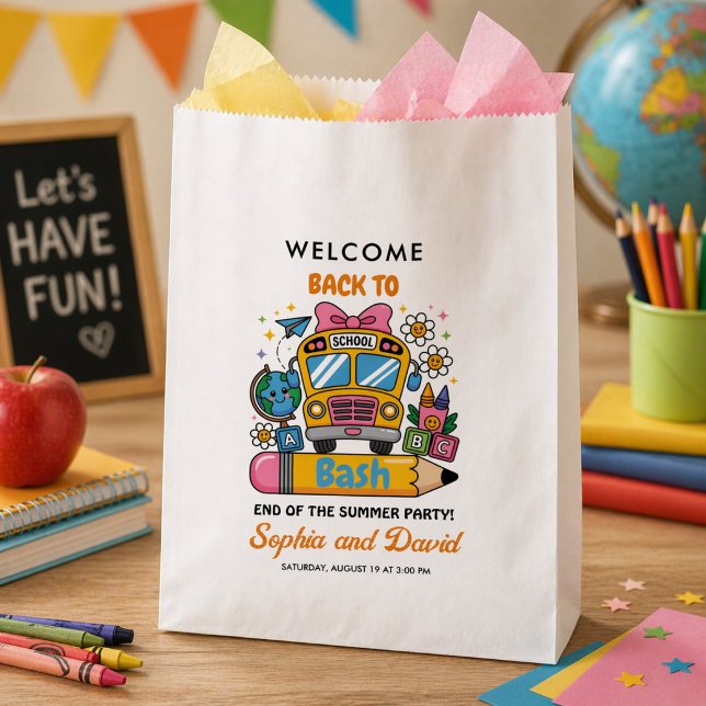 Sachets En Papier School’s Back Bash ! Fête de fin d'été modifiable (School’s Back Bash! Editable End of Summer Party Favor Bag)