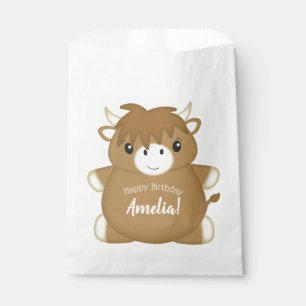 Sachets En Papier Scottish Highland Cow fête d'anniversaire rose