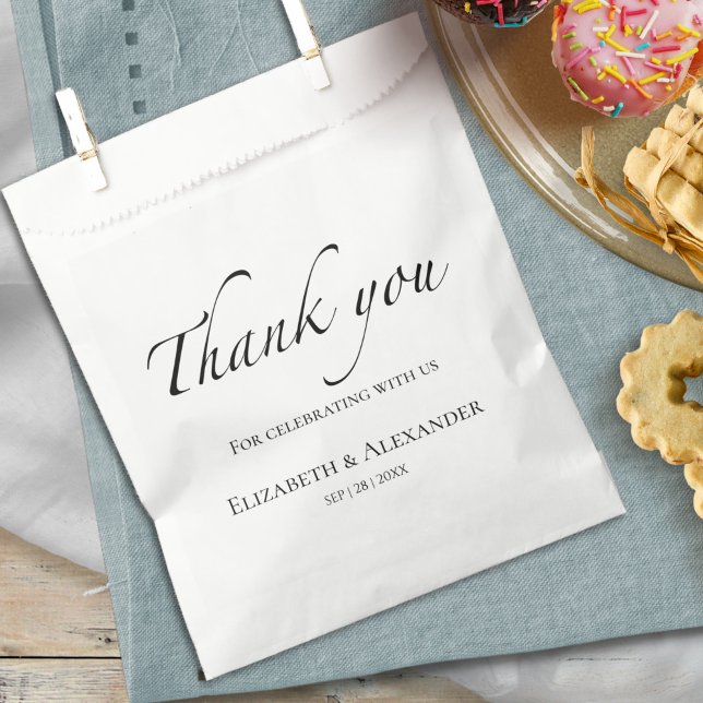 Sachets En Papier Script Merci | Mariage noir et blanc (Créateur téléchargé)