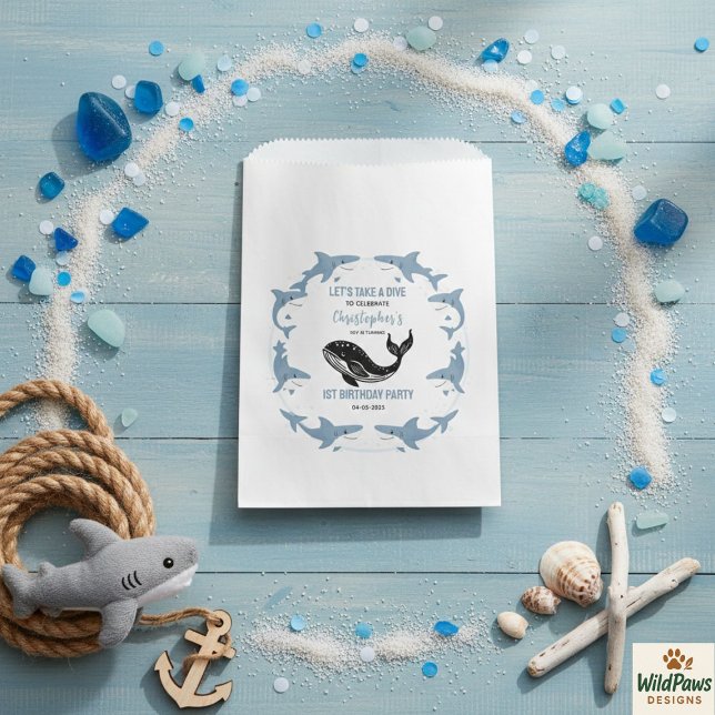 Sachets En Papier Sea Animals Shark 1st Birthday | Under the Sea  (Sea Animals Shark 1st Birthday | Under the Sea Favor Bag
)