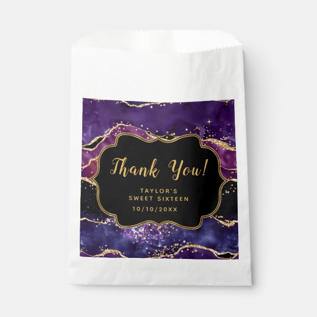 Sachets En Papier Séquines d'or violet Agate Sweet sixteen Merci (Devant)