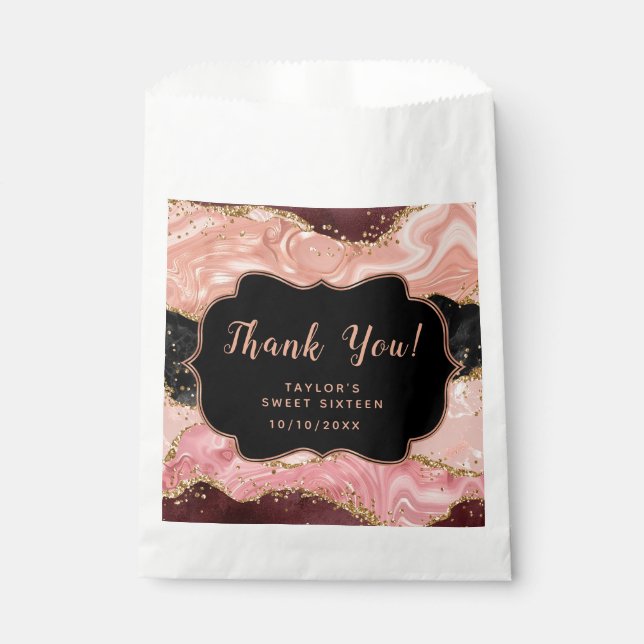 Sachets En Papier Séquins rose noir Agate Sweet sixteen Merci (Devant)