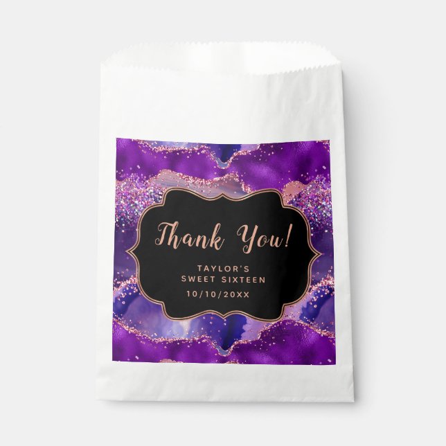 Sachets En Papier Séquins rose violet Agate Sweet sixteen Merci (Devant)